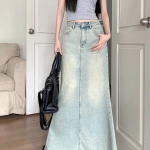 Y2K & 90s Fashion Grunge Long Denim Skirt - Retro Y2K Summer Outfit Essential