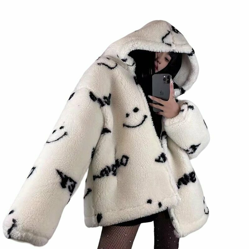 Y2K & 90s Fashion Grunge Printed Cashmere Winter Jacket - Retro, Goth, Hip Hop Style