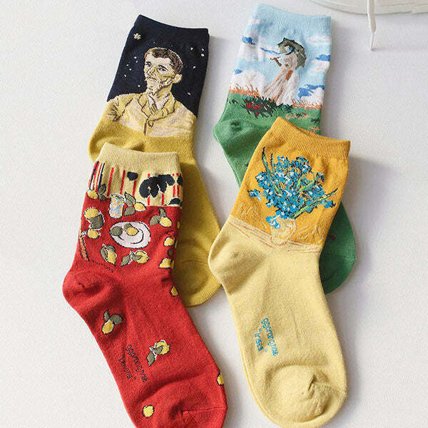 Y2K & 90s Fashion Grunge Summer Outfits - 2.0 Art Series 4 Pack Socks for