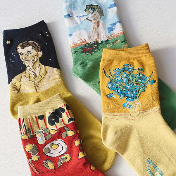 Y2K & 90s Fashion Grunge Summer Outfits - 2.0 Art Series 4 Pack Socks for