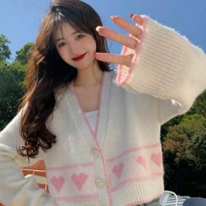 Y2K & 90s Fashion Heart Button Knit Cardigan - Retro Grunge, Summer & Party Outfits