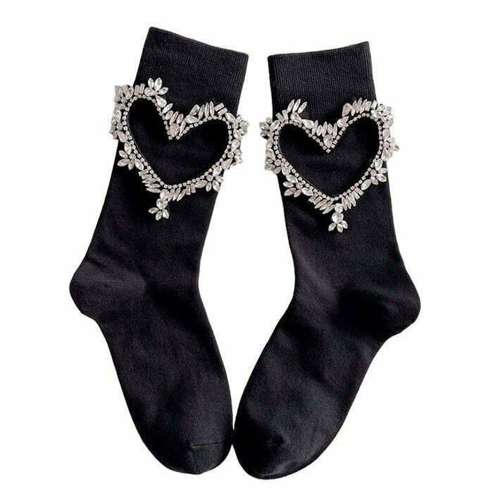 Y2K & 90s Fashion Heart Rhinestone Socks - Perfect for Grunge, Retro, and Summer Outfits