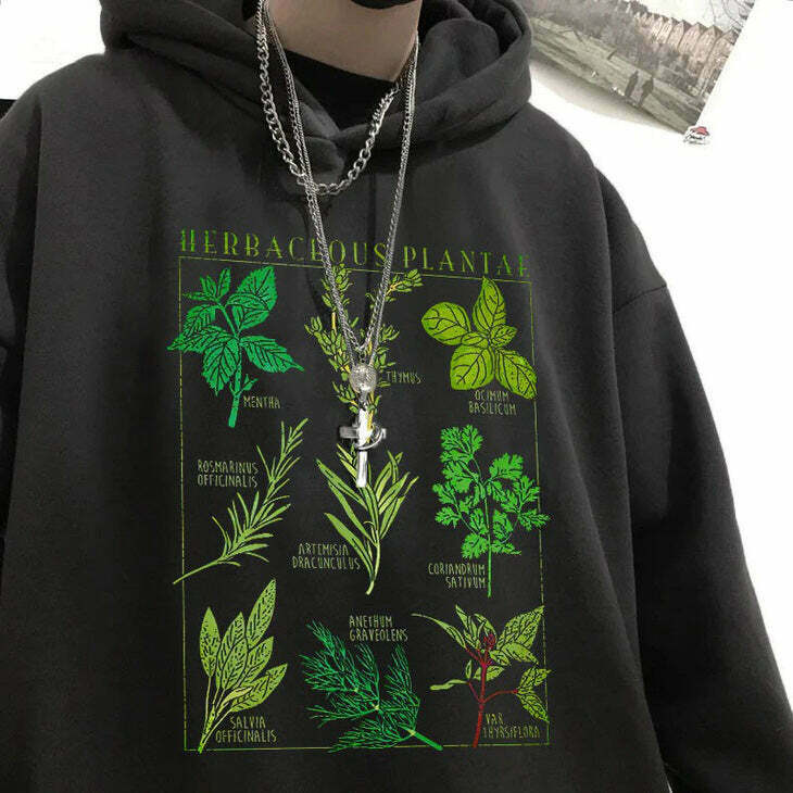 Y2K & 90s Fashion Herbaceous Plantae Hoodie - Retro Grunge, Summer, Party & Club Out