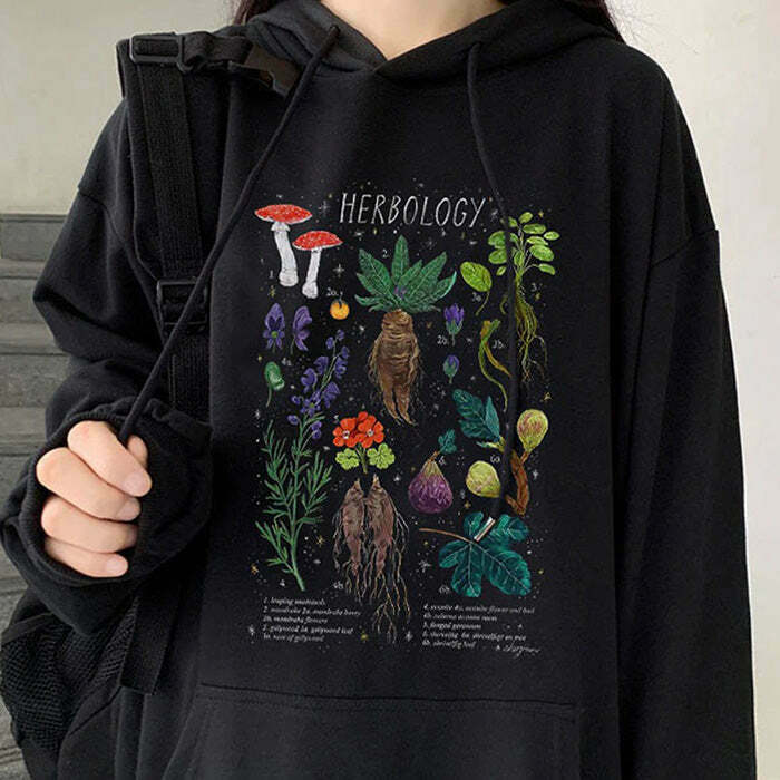 Y2K & 90s Fashion Herbology Hoodie - Retro Grunge, Summer Outfits, Pastel Goth Style