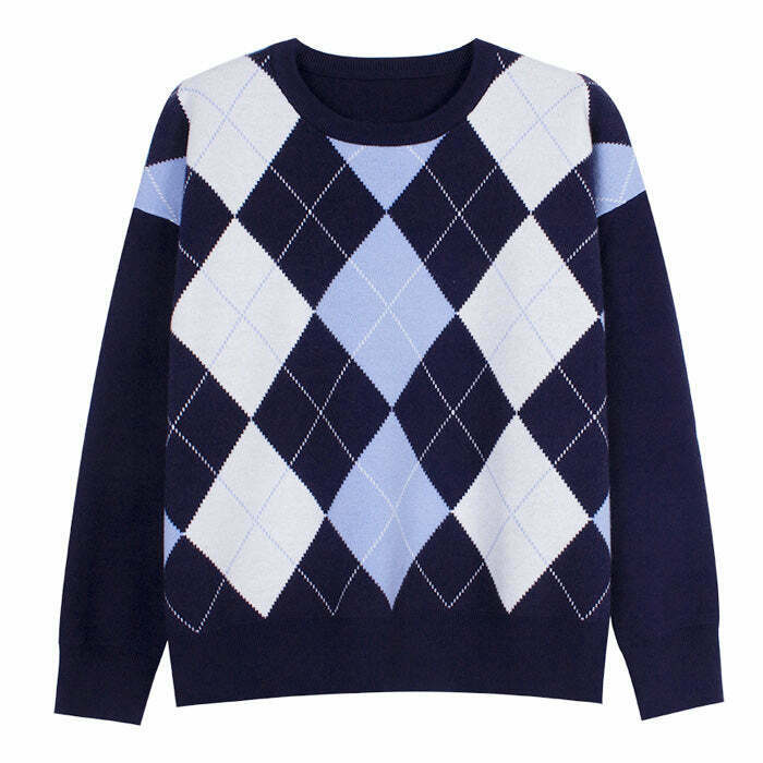 Y2K & 90s Fashion High School Argyle Jumper - Retro Grunge, Summer & Party Outfits