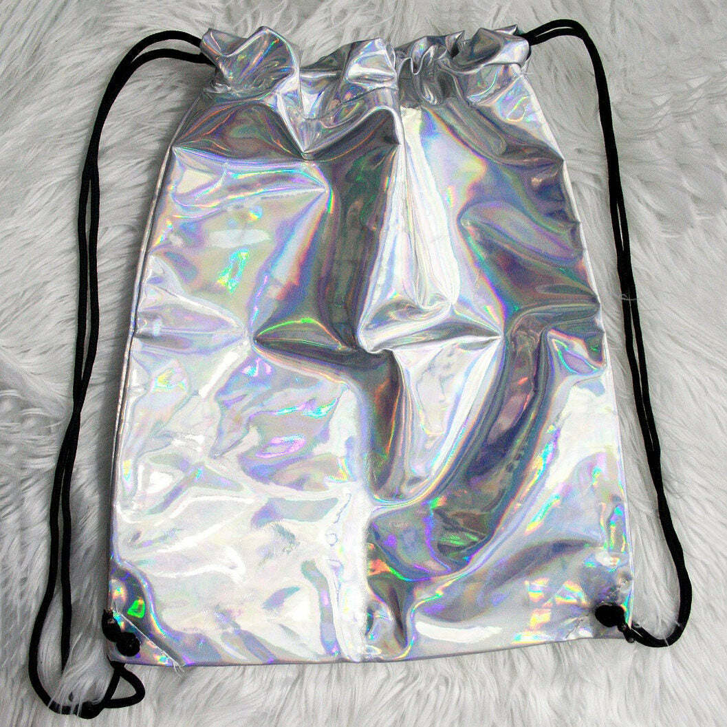 Y2K & 90s Fashion Holo Drawstring Bag - Perfect for Grunge, Retro, and Summer Outfits