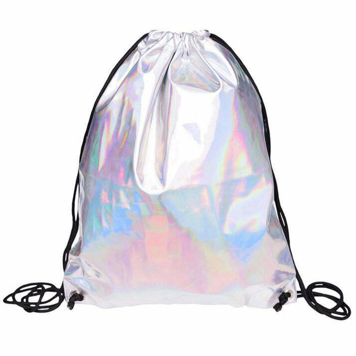 Y2K & 90s Fashion Holo Drawstring Bag - Perfect for Grunge, Retro, and Summer Outfits