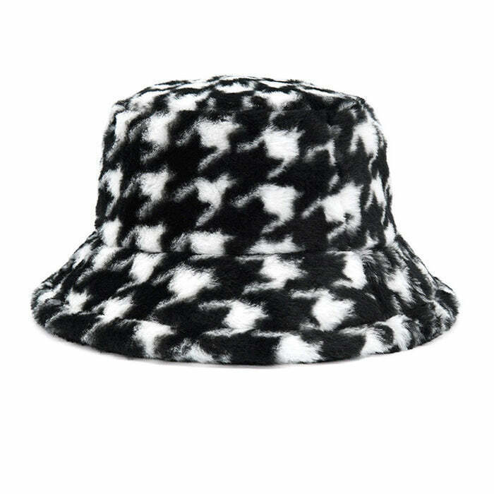 Y2K & 90s Fashion Houndstooth Bucket Hat - Retro Grunge, Summer, Party, and Club