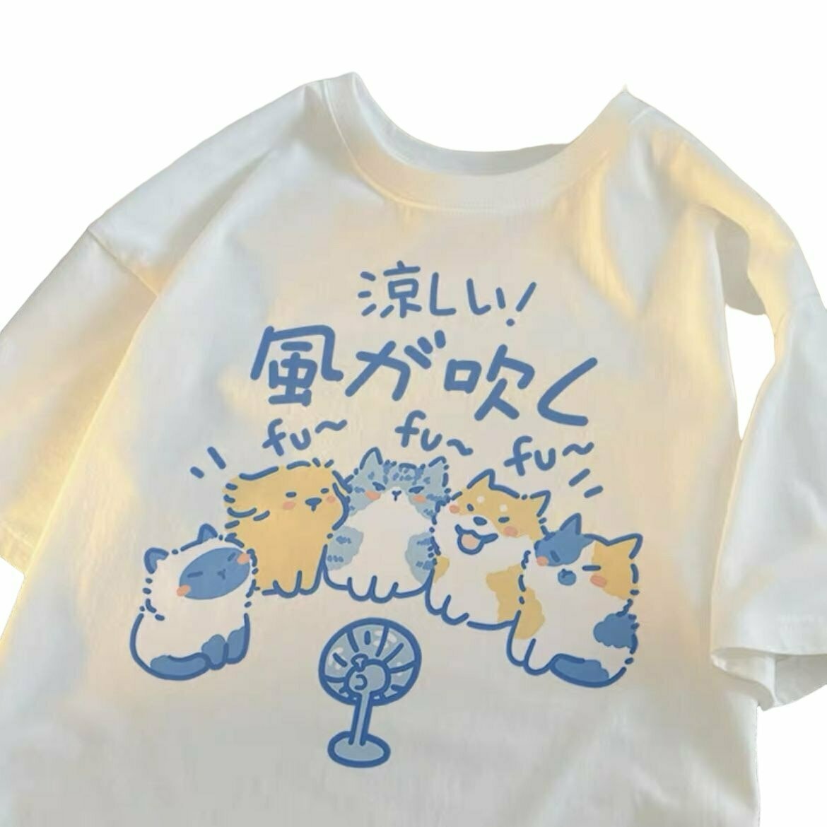 Y2K & 90s Fashion Japanese Cat & Dog Print Cotton T-Shirt - Retro Grunge Summer Outfit