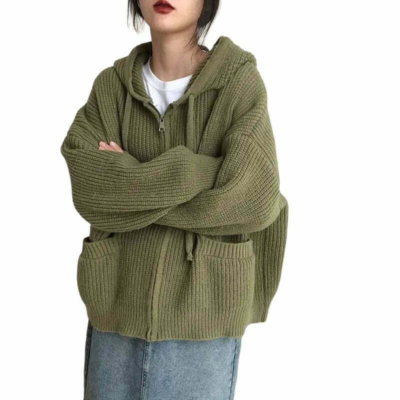 Y2K & 90s Fashion Japanese Hooded Zip Cardigan - Grunge, Retro, Summer, Party Outfits