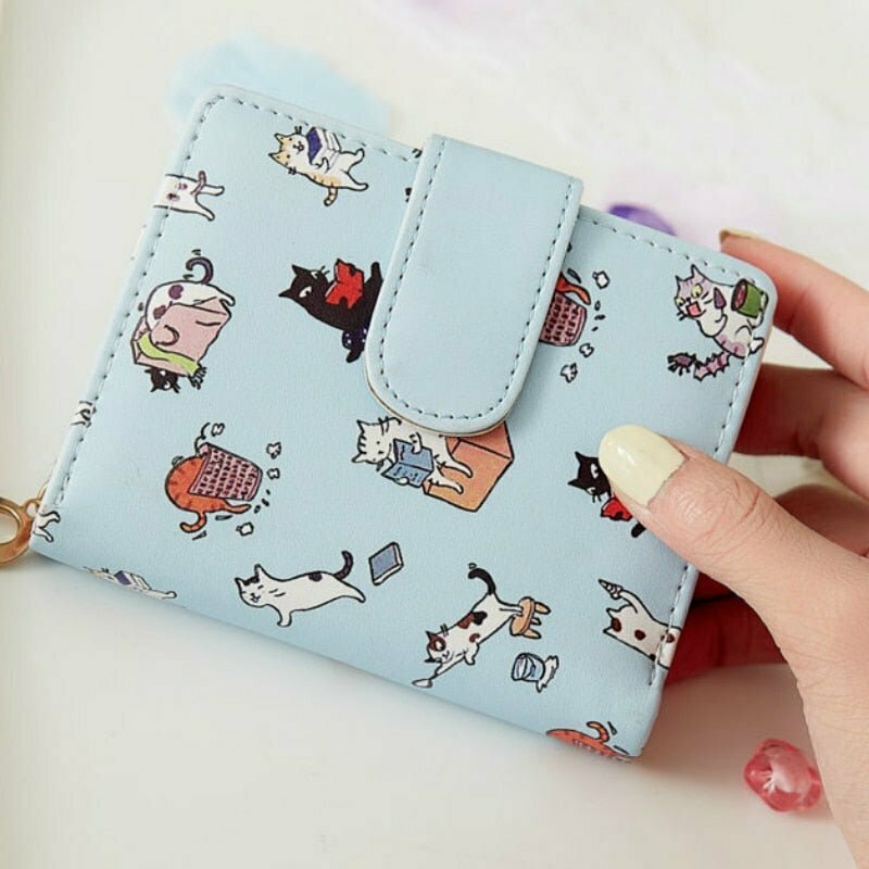 Y2K & 90s Fashion Kitty Cartoon Printed Wallet - Retro Grunge, Pastel Goth, Popstar Style