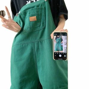 Y2K & 90s Fashion Korean Aesthetic Denim Jumpsuit - Retro Grunge Summer Outfit