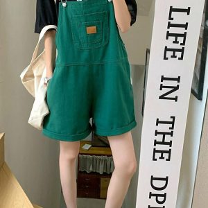 Y2K & 90s Fashion Korean Aesthetic Denim Jumpsuit - Retro Grunge Summer Outfit