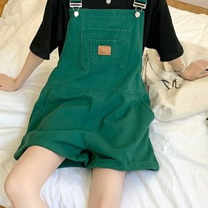 Y2K & 90s Fashion Korean Aesthetic Denim Jumpsuit - Retro Grunge Summer Outfit