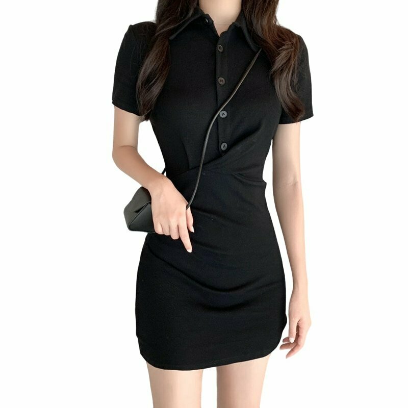 Y2K & 90s Fashion Korean Short Sleeve Cotton Dress - Retro, Grunge, Summer, Party Outfits