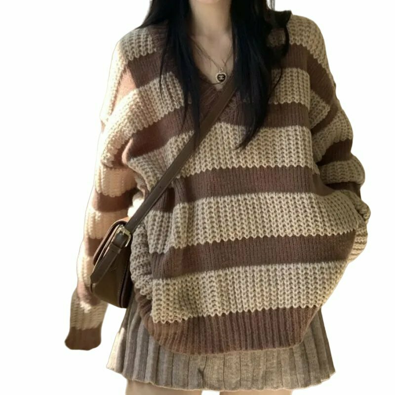 Y2K & 90s Fashion Korean Striped Oversize Sweater - Grunge, Retro, Summer, Party Out