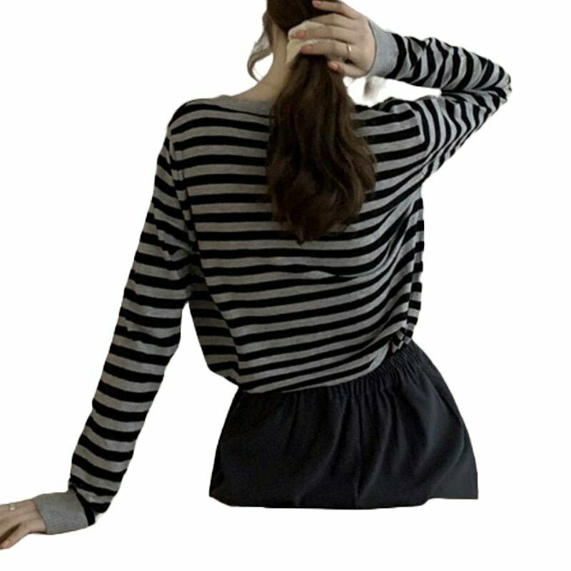 Y2K & 90s Fashion Korean Striped Sweater - Retro Grunge, Summer Outfits, Baby Tees