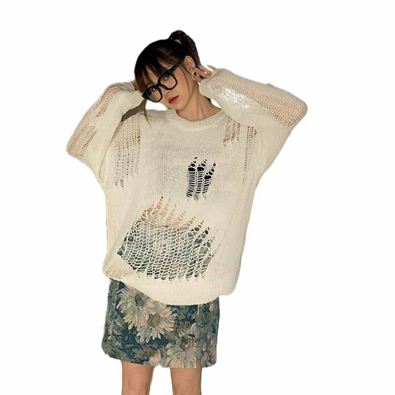 Y2K & 90s Fashion Korean Style Loose Sweater - Retro Grunge, Summer & Party Outfits