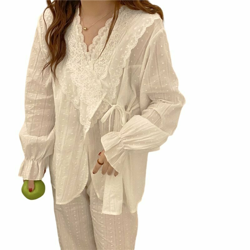 Y2K & 90s Fashion Lace Cotton Pajamas Set - Retro Grunge, Summer, Party, & Club Out