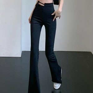 Y2K & 90s Fashion Lace-up High Waist Flare Pants - Retro Grunge Summer Outfit