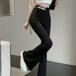 Y2K & 90s Fashion Lace-up High Waist Flare Pants - Retro Grunge Summer Outfit