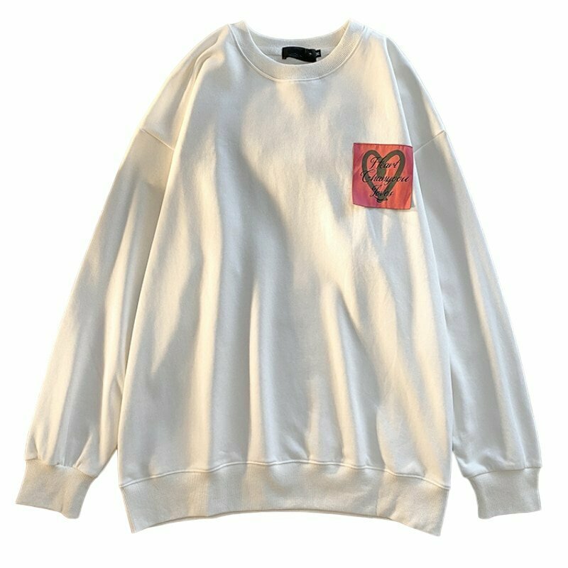 Y2K & 90s Fashion Letter Patch Loose Sweatshirt - Retro Grunge, Summer & Party Outfits