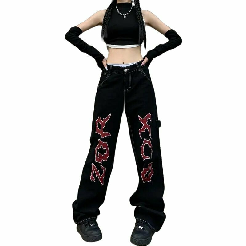 Y2K & 90s Fashion Letter Print Vintage Jeans - Grunge, Retro, Summer & Party Outfits