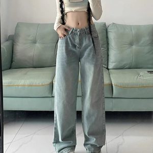 Y2K & 90s Fashion Light Blue Straight Jeans - Retro, Grunge, Summer, Party & Club Outfits