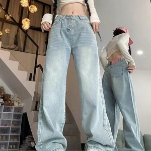 Y2K & 90s Fashion Light Blue Straight Jeans - Retro, Grunge, Summer, Party & Club Outfits