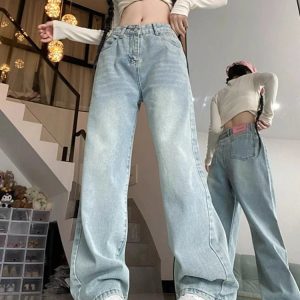 Y2K & 90s Fashion Light Blue Straight Jeans - Retro, Grunge, Summer, Party & Club Outfits