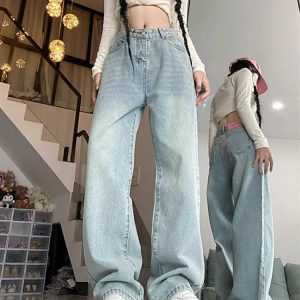 Y2K & 90s Fashion Light Blue Straight Jeans - Retro, Grunge, Summer, Party & Club Outfits