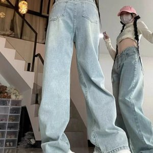 Y2K & 90s Fashion Light Blue Straight Jeans - Retro, Grunge, Summer, Party & Club Outfits