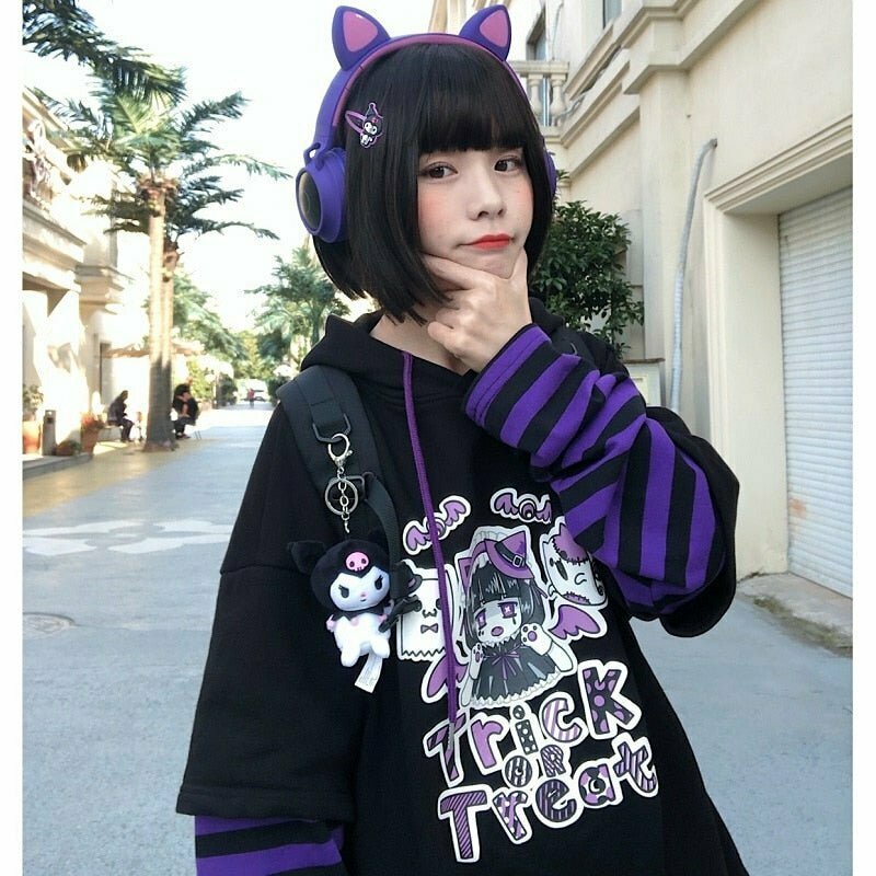 Y2K & 90s Fashion Long-Sleeved Anime Hoodie - Grunge, Retro, Pastel Goth, Summer