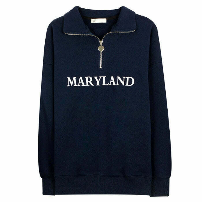 Y2K & 90s Fashion Maryland Zip Up Sweatshirt - Retro Grunge, Summer, Party, Club Outfits