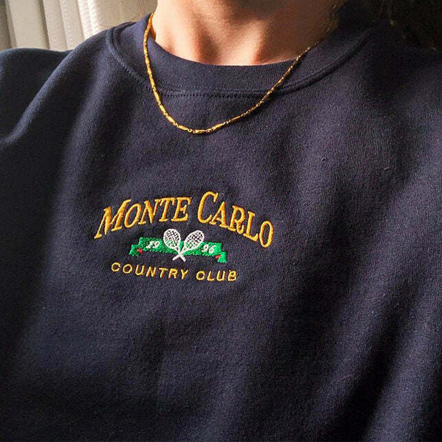 Y2K & 90s Fashion Monte Carlo Tennis Sweatshirt - Retro Grunge, Summer, Party, Club Outfits