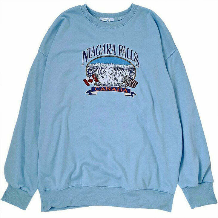 Y2K & 90s Fashion Niagara Falls Embroidery Sweatshirt - Retro Grunge Summer Outfit