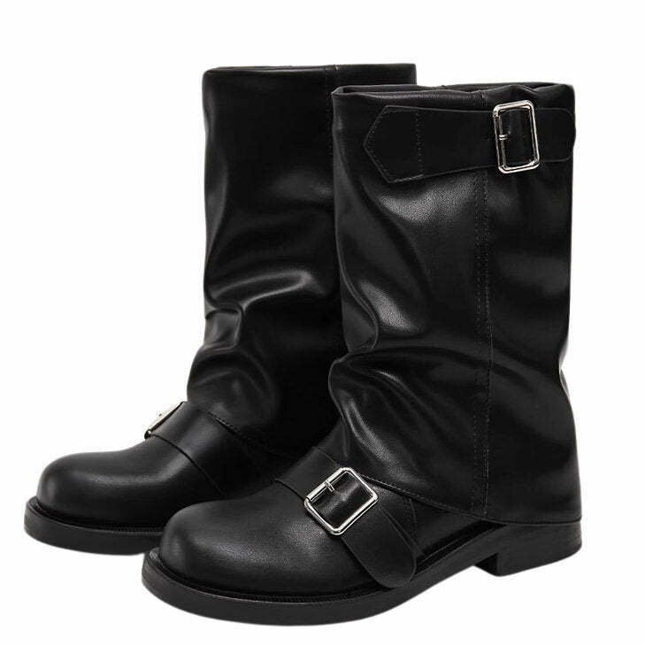 Y2K & 90s Fashion: No Apologies Wide Calf Tube Boots - Grunge, Retro, and Past