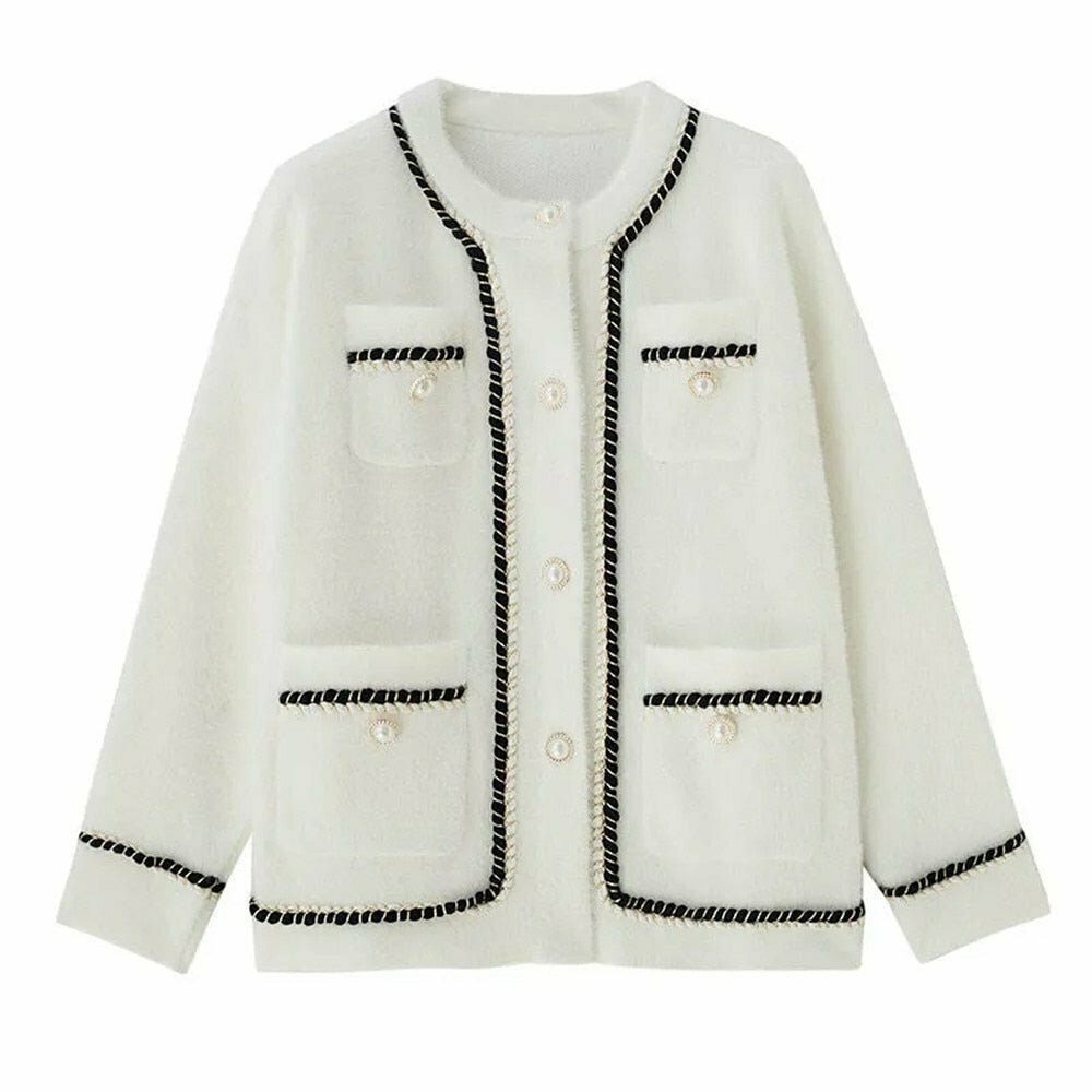 Y2K & 90s Fashion Old Money Knitted Cardigan - Retro Grunge, Summer & Party Outfits