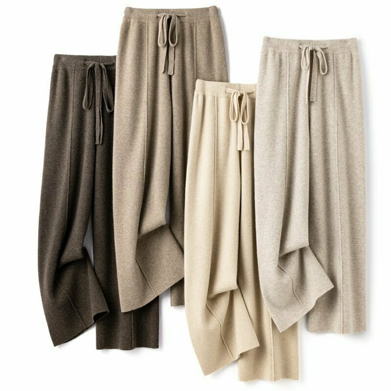 Y2K & 90s Fashion: Old Money Wide Leg Knitted Pants - Retro, Grunge, and Summer V