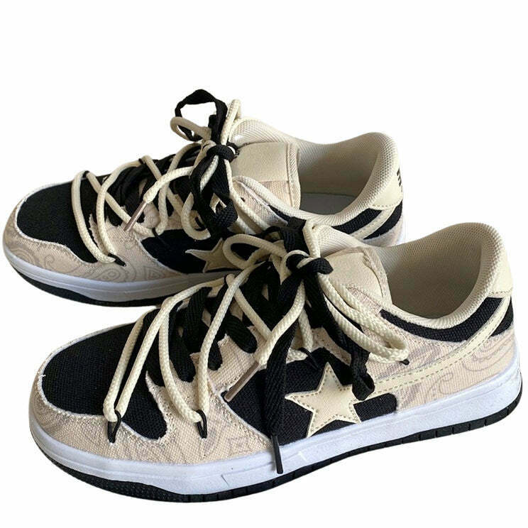 Y2K & 90s Fashion Paisley Shooting Star Sneakers - Retro, Grunge, and Hip Hop Style