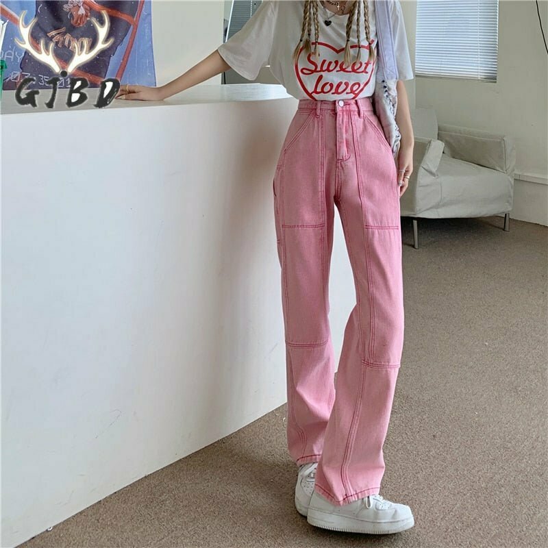 Y2K & 90s Fashion Pink Denim Pants - Grunge, Retro, Summer, Party, and Club Outfits