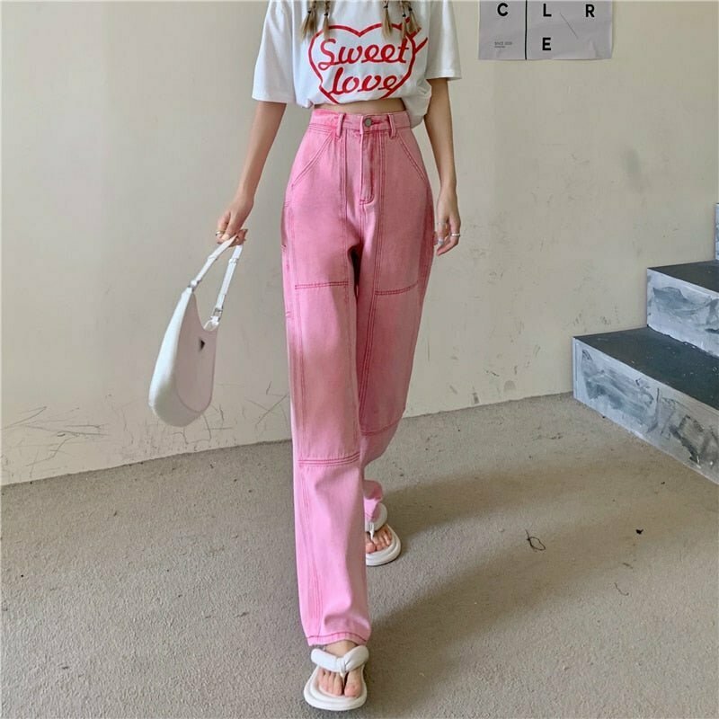 Y2K & 90s Fashion Pink Denim Pants - Grunge, Retro, Summer, Party, and Club Outfits