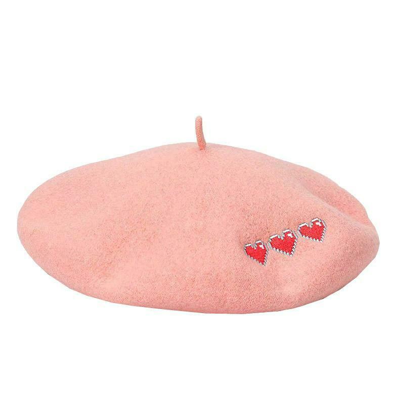 Y2K & 90s Fashion: Pixel Hearts Beret - Retro, Grunge, Pastel Goth, Summer