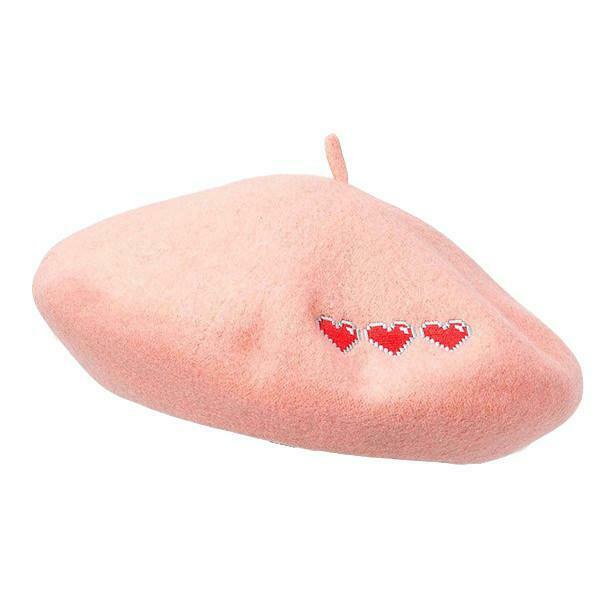 Y2K & 90s Fashion: Pixel Hearts Beret - Retro, Grunge, Pastel Goth, Summer