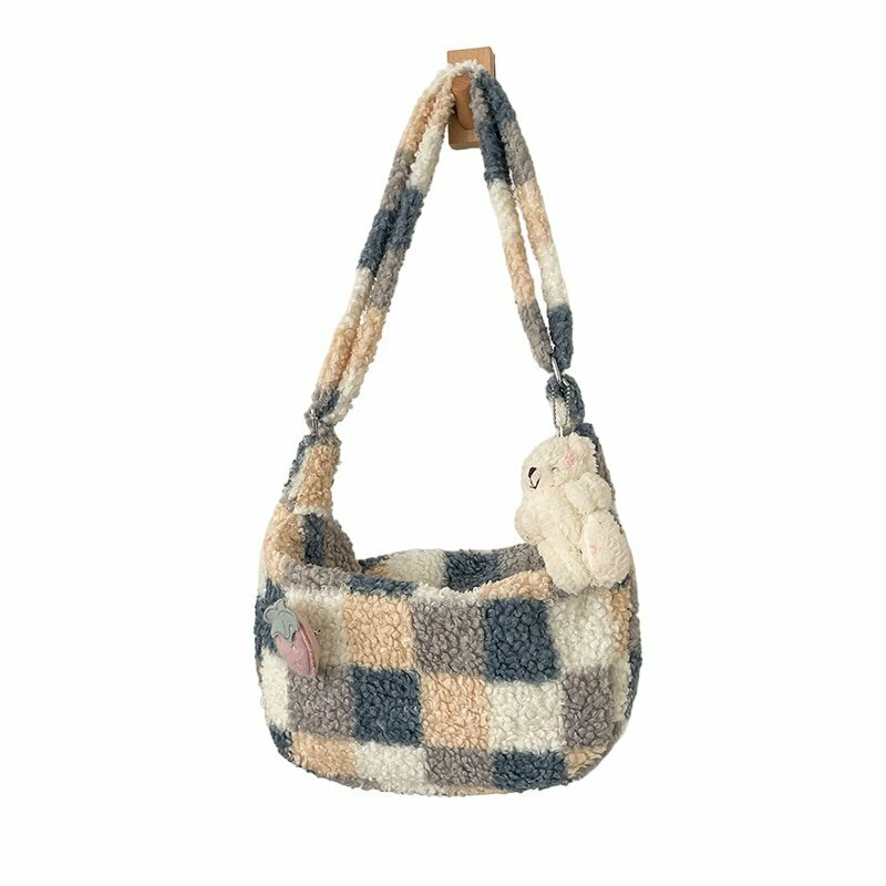 Y2K & 90s Fashion Plush Checker Bag - Retro Grunge, Summer, Party & Club Outfits