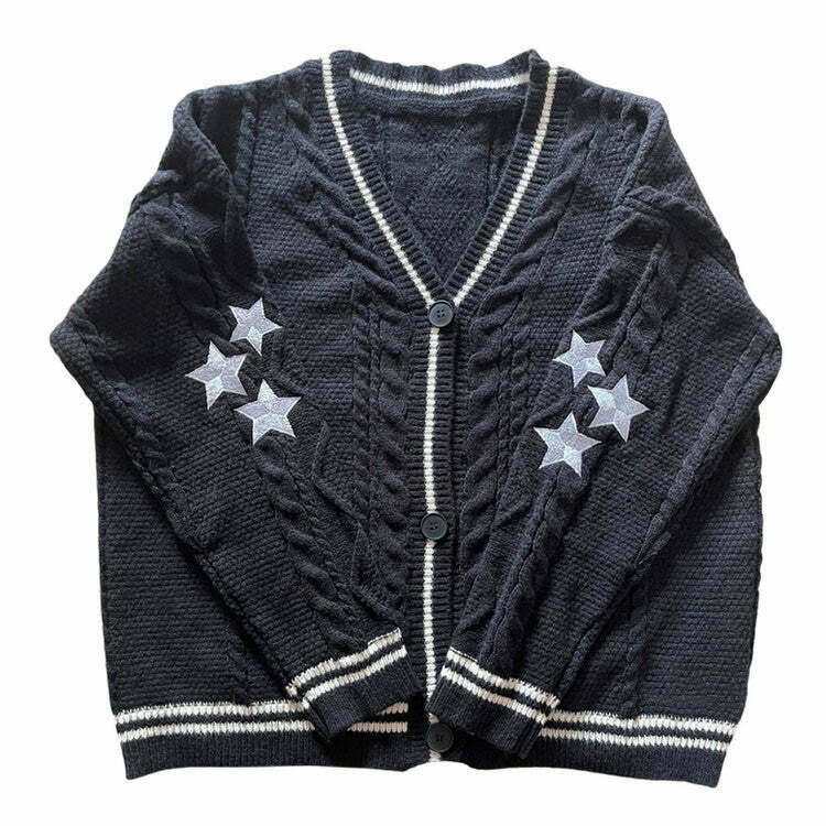 Y2K & 90s Fashion Preppy Aesthetic Star Cardigan - Retro Grunge Summer Outfit