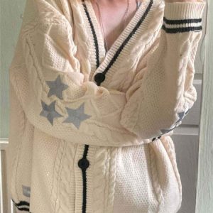 Y2K & 90s Fashion Preppy Aesthetic Star Cardigan - Retro Grunge Summer Outfit