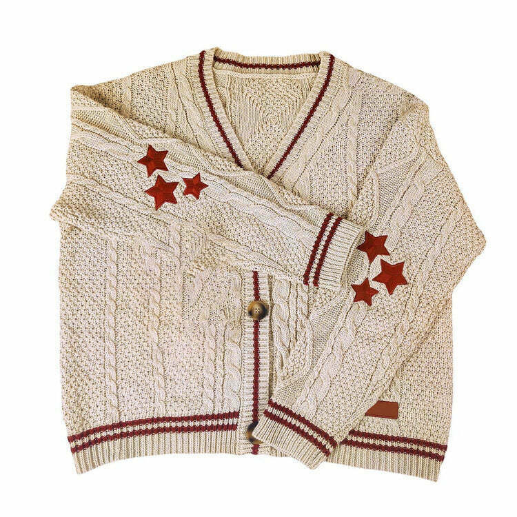 Y2K & 90s Fashion Preppy Aesthetic Star Cardigan - Retro Grunge Summer Outfit