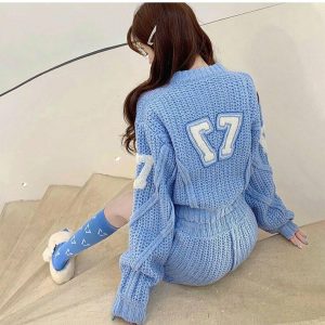 Y2K & 90s Fashion Preppy Girls Knit Tracksuit - Grunge, Retro, Summer, Party Outfits