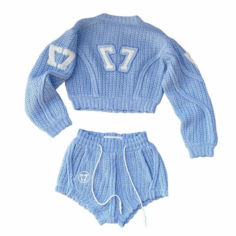 Y2K & 90s Fashion Preppy Girls Knit Tracksuit - Grunge, Retro, Summer, Party Outfits